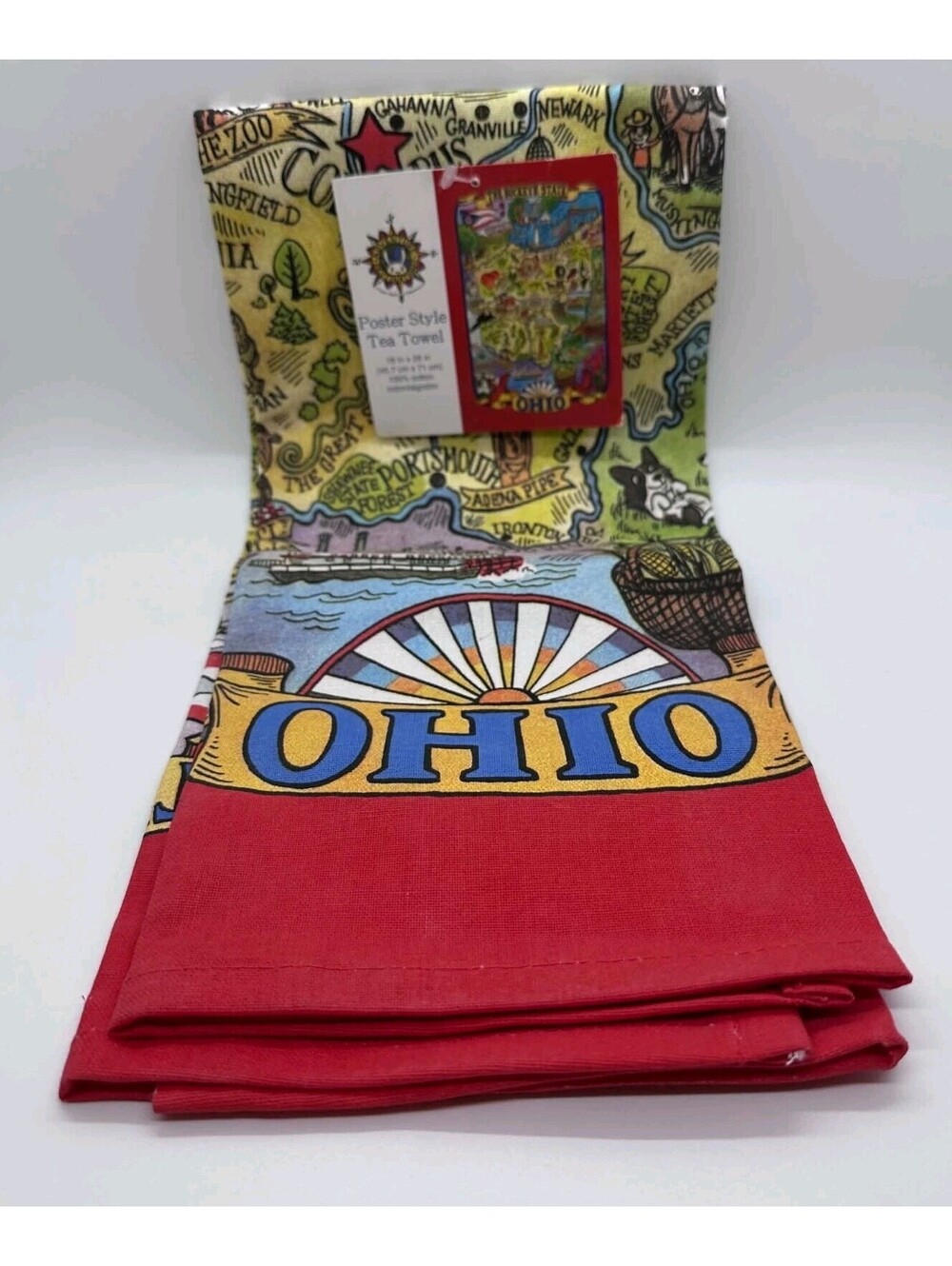 Vintage Ohio Buckeye State Poster Style Tea Towel 18x28 100% Cotton New
